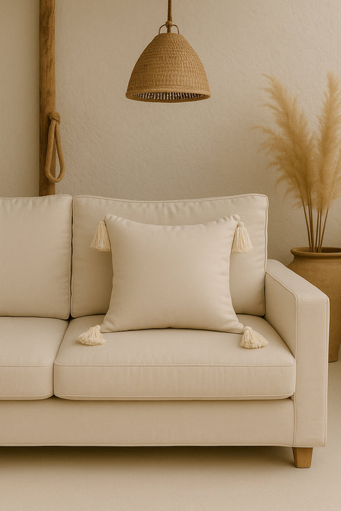 Bohem Doğal Keten Dekoratif Kırlent Silikon Dolgulu