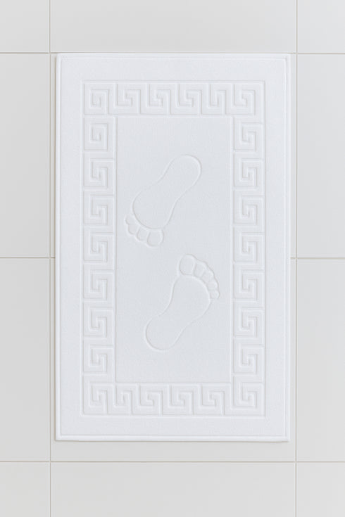 Banyo Önü Ayak Havlusu Kenar Şeritli Beyaz