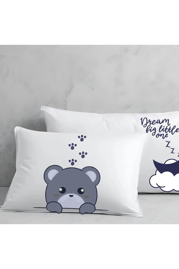 Premium Ayıcık Desenli Bebek Yastık Kılıfı Seti | 2 Adet | Lacivert Beyaz | 35x45 cm | %100 Pamuklu
