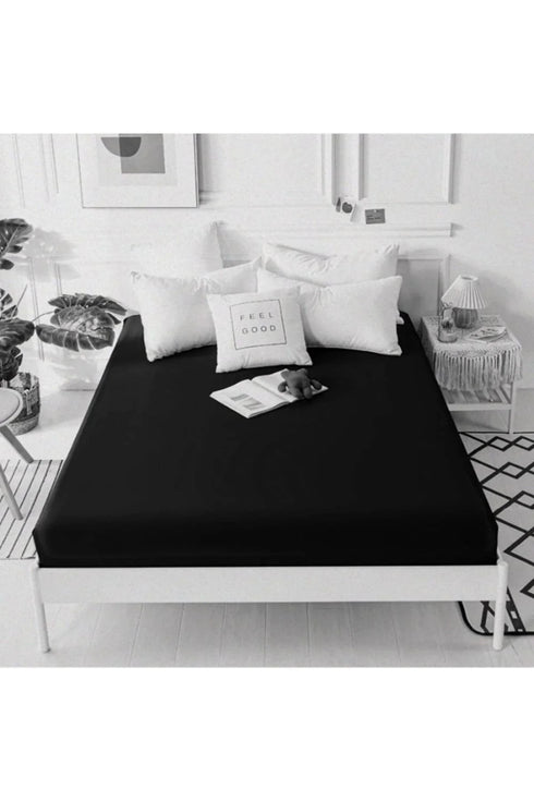 Izgi Premium Pamuklu Ranforce Lastikli Çarşaf Siyah Yüksek Kalite +30 Cm Derinlik Ebat Seçenekli