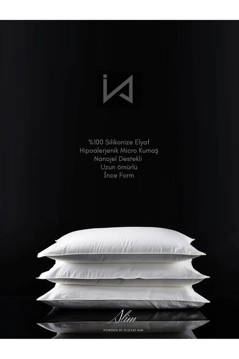 İz Premium 3 Adet Ultra Slim Yastık En İnce Form %100 HCS Silikon Dolgu Micro Saten Yumuşak 500Gr