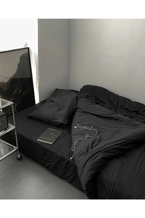 Iz Premium Salash Siyah Tek Kişilik Pamuklu Nevresim Takımı 160x220 - Premium Quality Duvet Cover